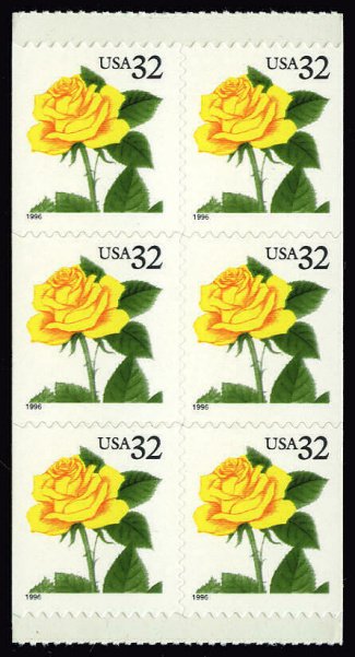 MALACK 3049d, 32c Rose,  Booklet Pane of 6, STOCK PHOTO bp3049d