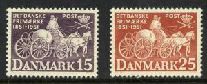 Denmark 330-1 MNH Post Chaise, Mail Coach, Horses