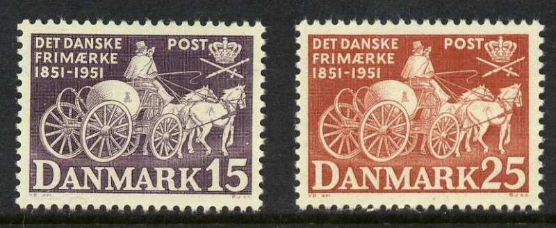 Denmark 330-1 MNH Post Chaise, Mail Coach, Horses