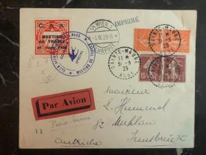 1929 Sainte maure France First Flight Cover FFC  to Vienna Austria  with Labels