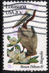 SC#1970 20¢ State Birds & Flowers: Louisiana; Perf 10½ x 11¼ (1982) Used/Fault