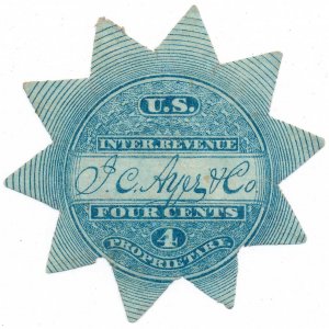 RS9a J.C. Ayer & Company 4c Medicine Stamp, U.S. Internal Revenue, 1863, blue