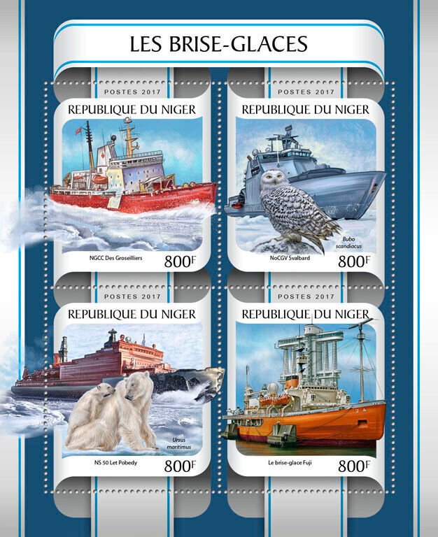 Ships Icebreakers Stamps Niger 2017 MNH Nautical 50 Let Podeby Polar Bears 4v MS