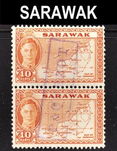 Sarawak Scott 195 F to VF used pair. Scarce official Paquebot cancel.  FREE...