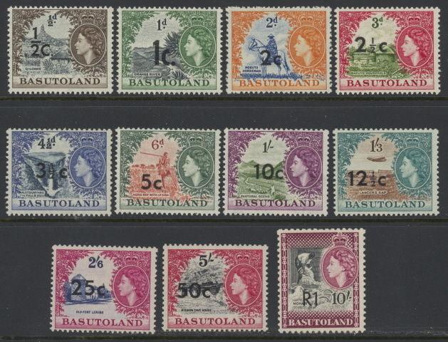 Basutoland 61 to 71 complete set w/value overprints - mnh Elizabeth II