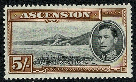 ASCENSION KG VI 1938-53 5/- BLACK & YELLOW-BROWN UNUSED(MH) SG46 Wmk.MSCA VGC