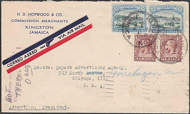 JAMAICA 1936 Airmail cover to USA -  nice franking.........................54783