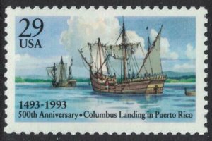 1993 Columbus Landing in Puerto Rico Single 29c Postage Stamp, Sc# 2805, MNH, OG