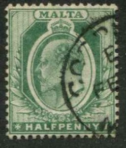 Malta SC# 21 King Edward VII split wmk#2 1/2d Used