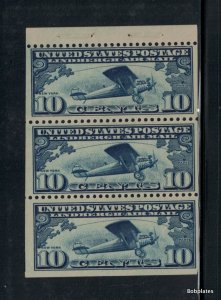 BOBPLATES #C10a Lindbergh Booklet Pane of 3 VF MNH SCV=$120