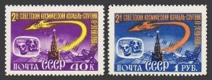 Russia 2383-2384, MNH. Michel 2390-2391. Sputnik 5, Dogs, 1960.