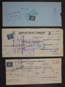 CANADA REVENUE FX64 EXCISE TAX STAMPS USED ON CHEQUES