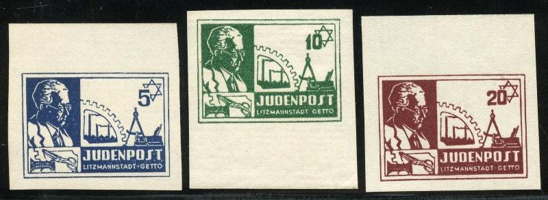 LITZMANNSTADT GHETTO SET OF 3  MINT TWO NO GUM SIGNED GRYZEWSKI JUNGJOHANN BPP