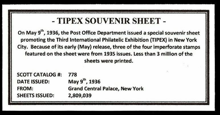 3c TIPEX Mint Never Hinged Souvenir Sheet-Scott #778-Issued 1936