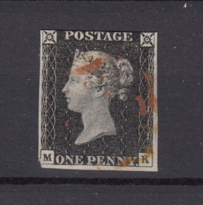 GB QV 1840 1d Penny Black Good Margins Fine Used BP9528