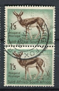 SOUTH AFRICA; 1954 early Wildlife Springbok issue 1s. 3d used PAIR