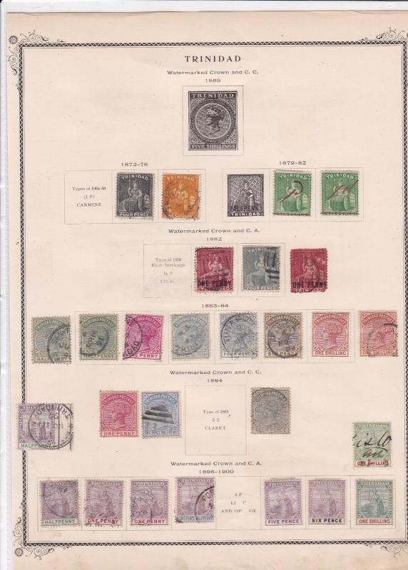 trinidad mounted mint and used stamps on album page   ref r9073