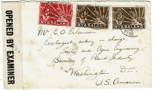 Nyasaland 1943 Cholo cancel on cover to the U.S., censored, rare tape