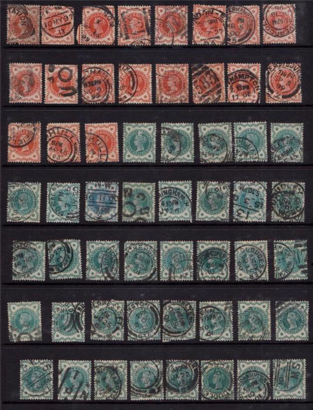 GB UK 1887 & 1900 U QV 1/2d Vermilion & Blue Green SG#197&213 (67 Stamps)#CC987