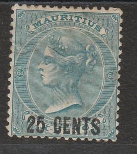 MAURITIUS 1878 QV SURCHARGE 25C ON 6D SPACEFILLER