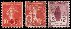 France Scott B1-B2, B3 (1914-17) Mint/Used H F-F, CV $13.25 C