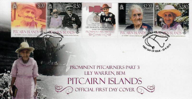 Pitcairn Islands 2013 FDC Lily Warren BEM Prominent Pitcairners 4v Set Cover