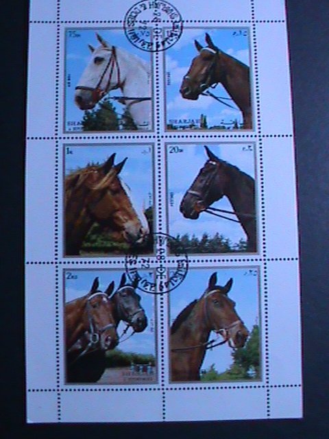 SHARJAH-1972-WORLD FAMOUS LOVELY HORSES CTO FANCY CANCEL SHEET-VERY FINE