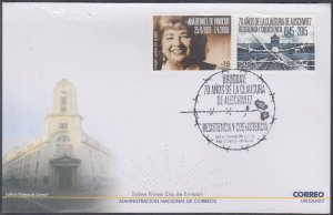 URUGUAY Sc #2498a-b FDC 70th ANN LIBERATION of AUSCHWITZ, w/HOLOCAUST SURVIVOR