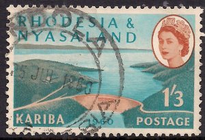 Rhodesia & Nyasaland 1960 QE2 1/-3d Barrage & Lake Used SG 35 ( J1 )