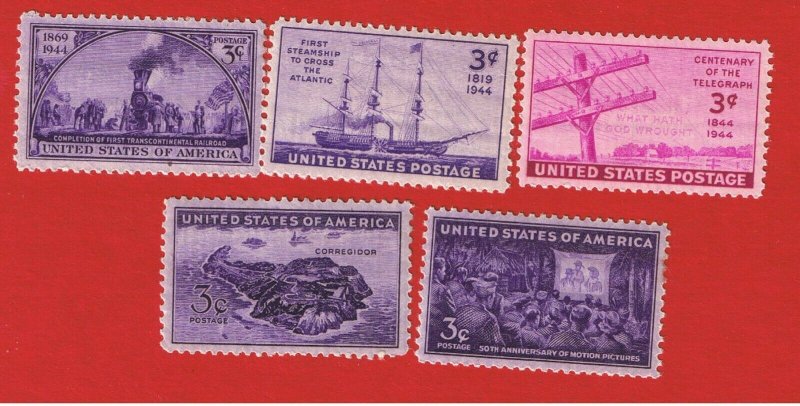 #922-926  MNH OG  1944  Commemoratives complete  Free S/H