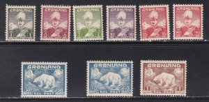 Greenland # 1-9, King Christian X & Polar Bears, Hinged, 1/2 Cat.