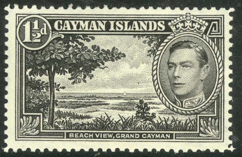CAYMAN ISLANDS 1938-43 KGVI 1 1/2d BEACH VIEW Pictorial Sc 103 MH