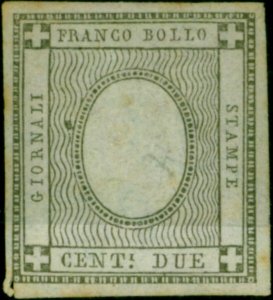 Sardinia 1861 2c Black Newspaper SGN63 Fine Unused