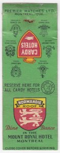 Canada Revenue 1/5¢ Excise Tax Matchbook NORMANDIE ROOF Montreal