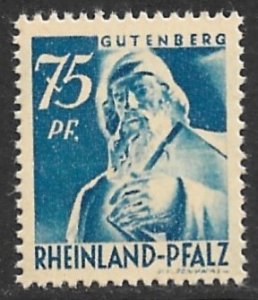 GERMANY FRENCH OCCUPATION RHINE PALATINATE 1947-48 75pf Gutenberg Sc 6N13 MNH