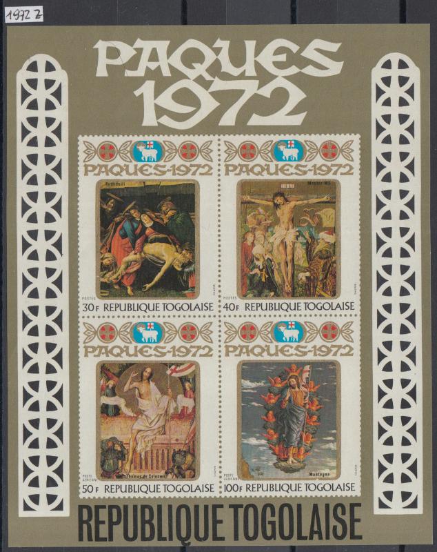 XG-Y974 TOGO IND - Easter, 1972 Paintings, Imperf. MNH Sheet