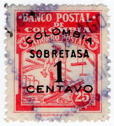 (I.B) Colombia Revenue : Postal Savings Bank 1c on 25c Surcharge