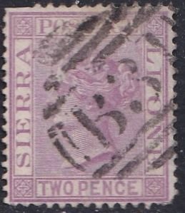 Sierra Leone 14 (used, short perfs) 2p Queen Victoria, magenta (1876)