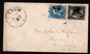 $US Sc#92+93 0n Cover VF stamps, Prov. Rhoades Grills 1868