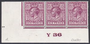 N41(4) 6d Deep reddish purple (Chalky) Block Cypher strip of 3 Y36 Mounted Mint