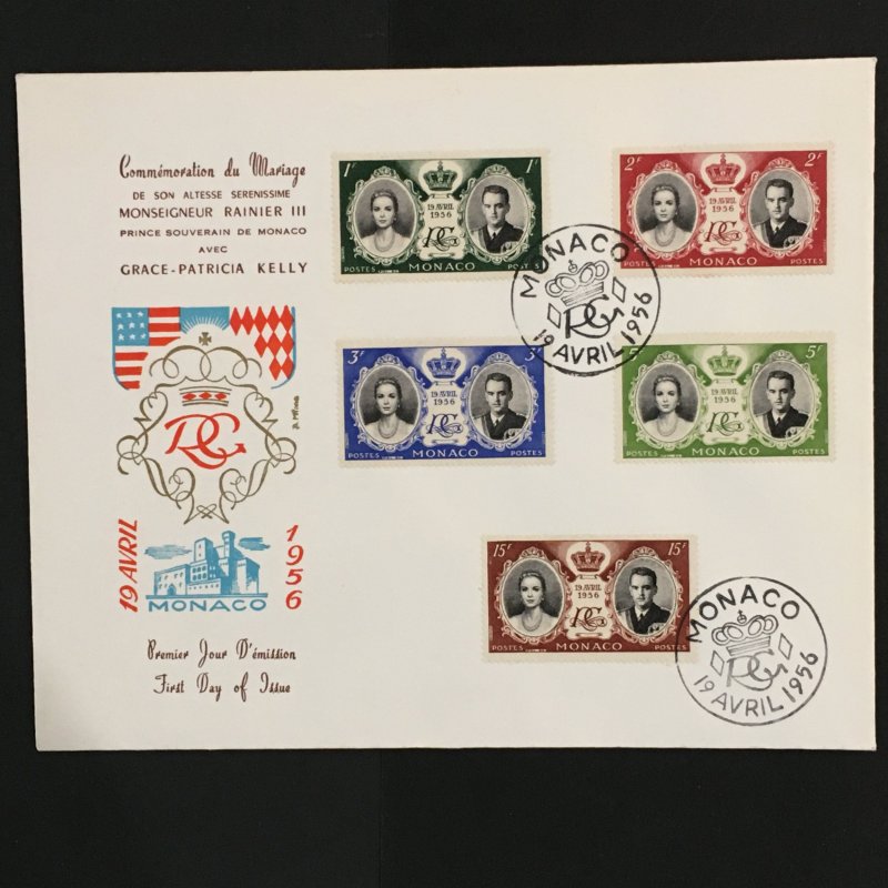 1956 Monaco Large Envelope FDC Prince Ranier-Princess Grace Wedding Sc# 366-70