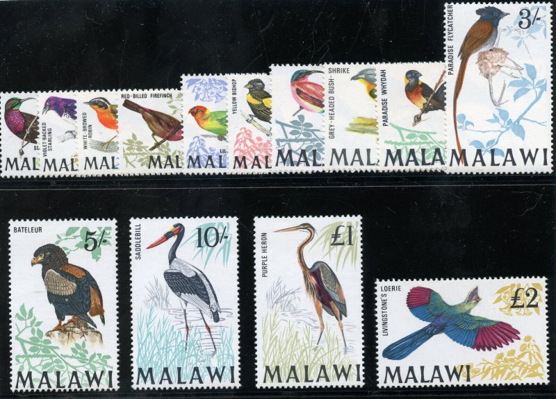 Malawi 1968 QEII Malawi Birds set complete MLH. SG 310-323. Sc 95-109.