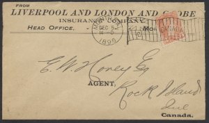 1896 Montreal Imperial Flag Cancel 'C' Type 1-4 On Insurance Co Cover