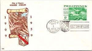 Philippines FDC 1959 - Baguio Golden Jubilee - 6c Stamp - Single - F43222