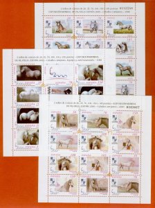 ESPAÑA Coleccion Completa 3 hojas Caballos Cartujanos 1998-1999-2000  MNH Lujo