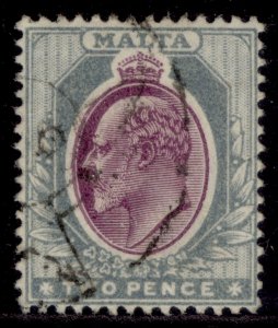 MALTA EDVII SG50, 2d purple & grey, FINE USED.