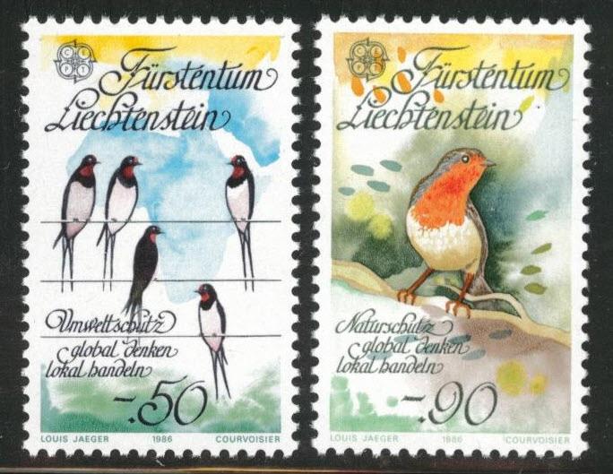 LIECHTENSTEIN Scott 829-830 MNH** 1986 Europa Bird set