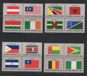 UN #377a-89a  (1982 Flag set) VFMNH se-tenant blocks of four CV $6.00