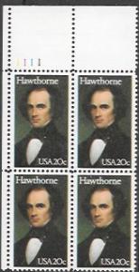 US #2047 MNH Plate Block  Nathaniel Hawthorne