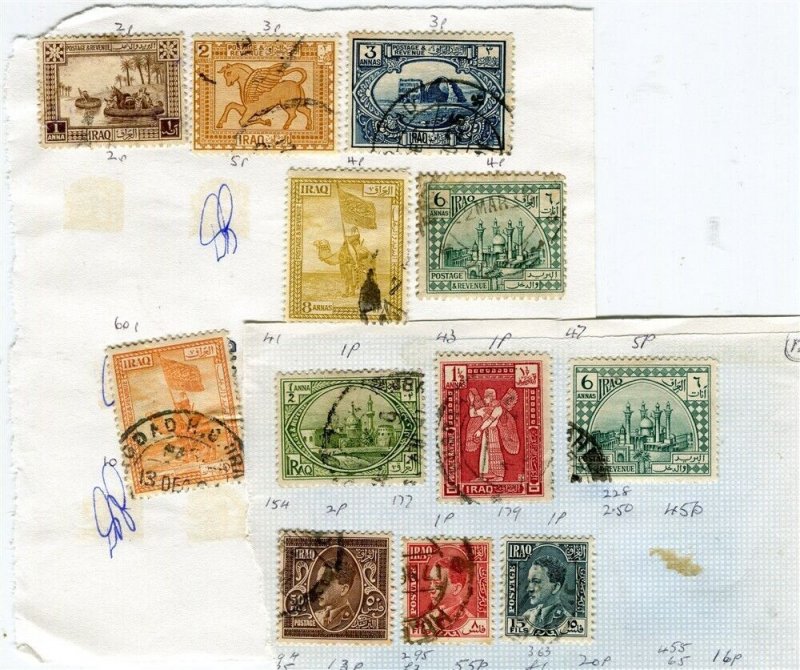 IRAQ; 1920s-30s early issues small useful used group of stamps on page